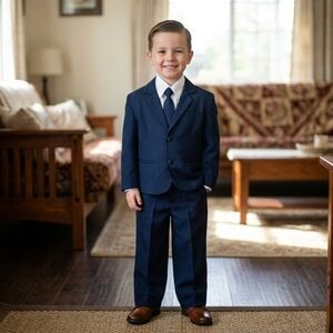 Luca Gabriel Boys' 5-Piece Classic Navy Blue Formal Dress Suit Set - Size 4T